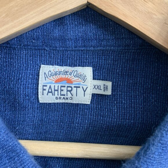 Faherty Shirt Mens XXL Blue Short Sleeve Button Down 100% Linen Indigo Dyed - Picture 6 of 10